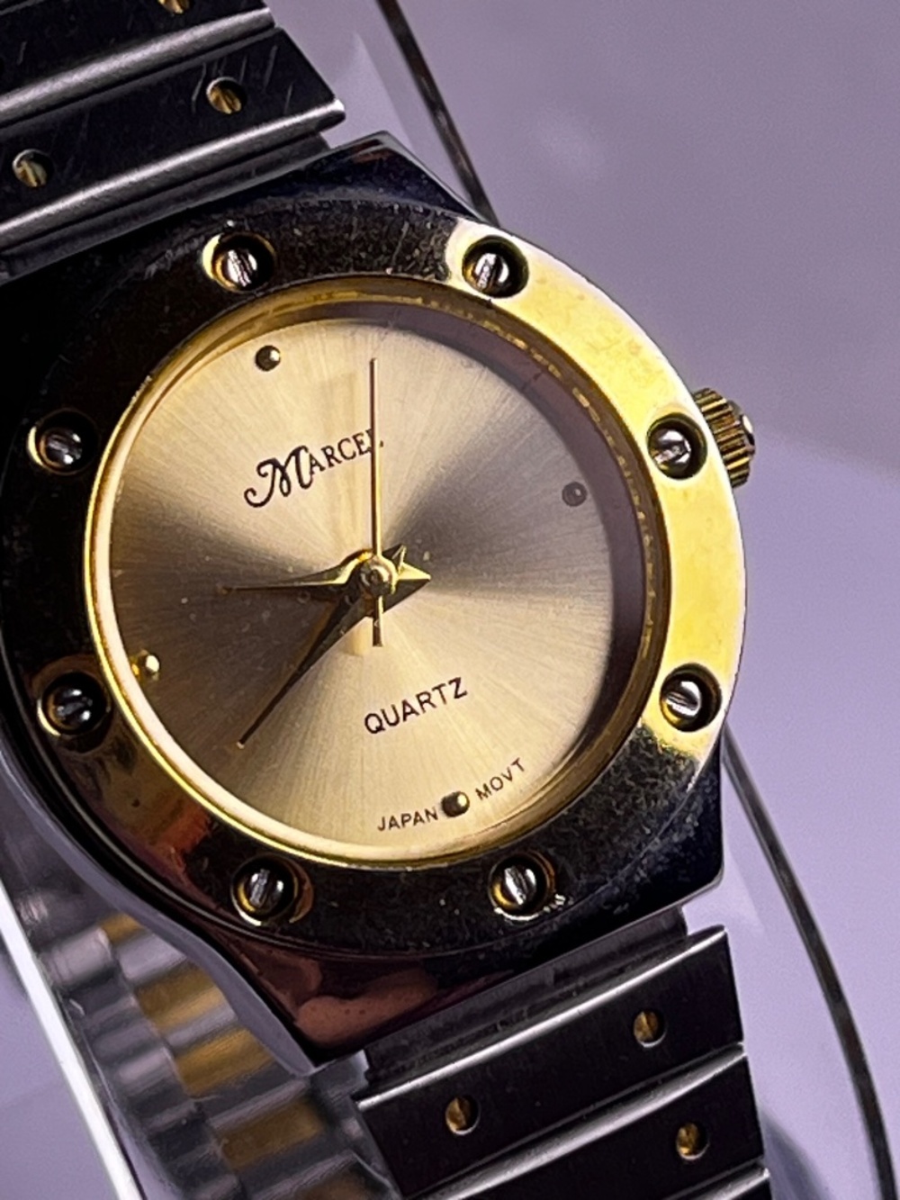 Marcel quartz watch Two Tone Champagne Dial 1980's -New battery 25mm
